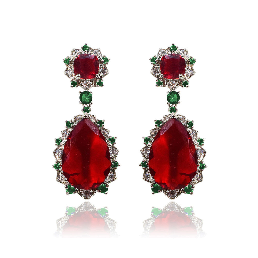 TIZORA Classic Red Green Cocktail Earrings
