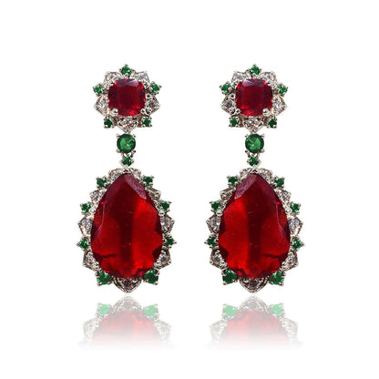TIZORA Classic Red Green Cocktail Earrings