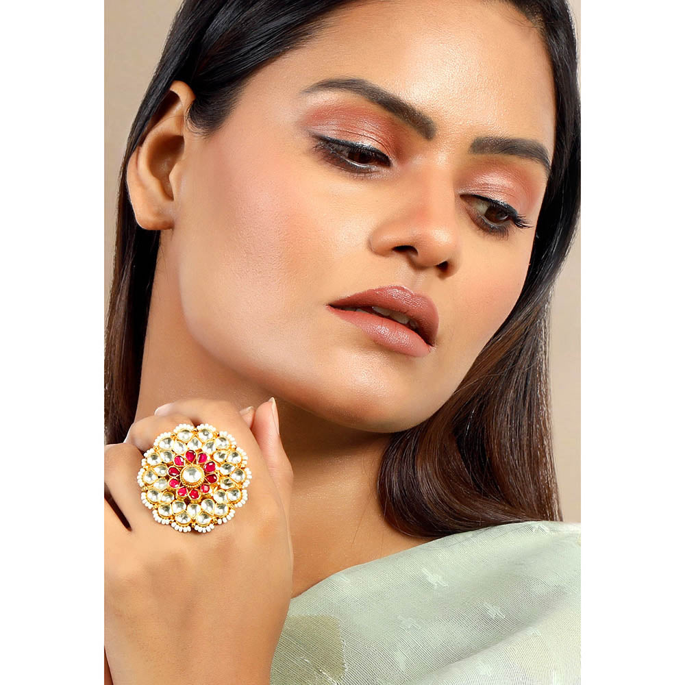 TIZORA Classic Ethnic Pachi Kundan Ring