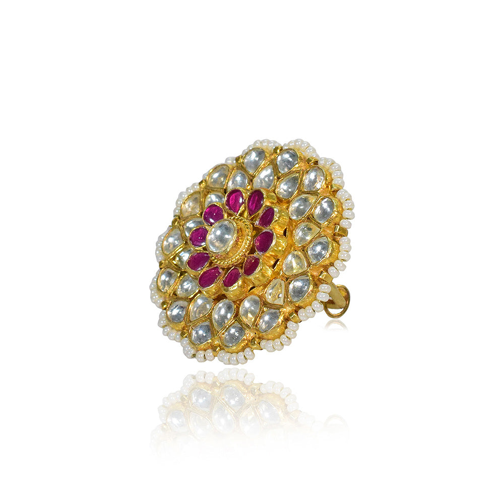 TIZORA Classic Ethnic Pachi Kundan Ring
