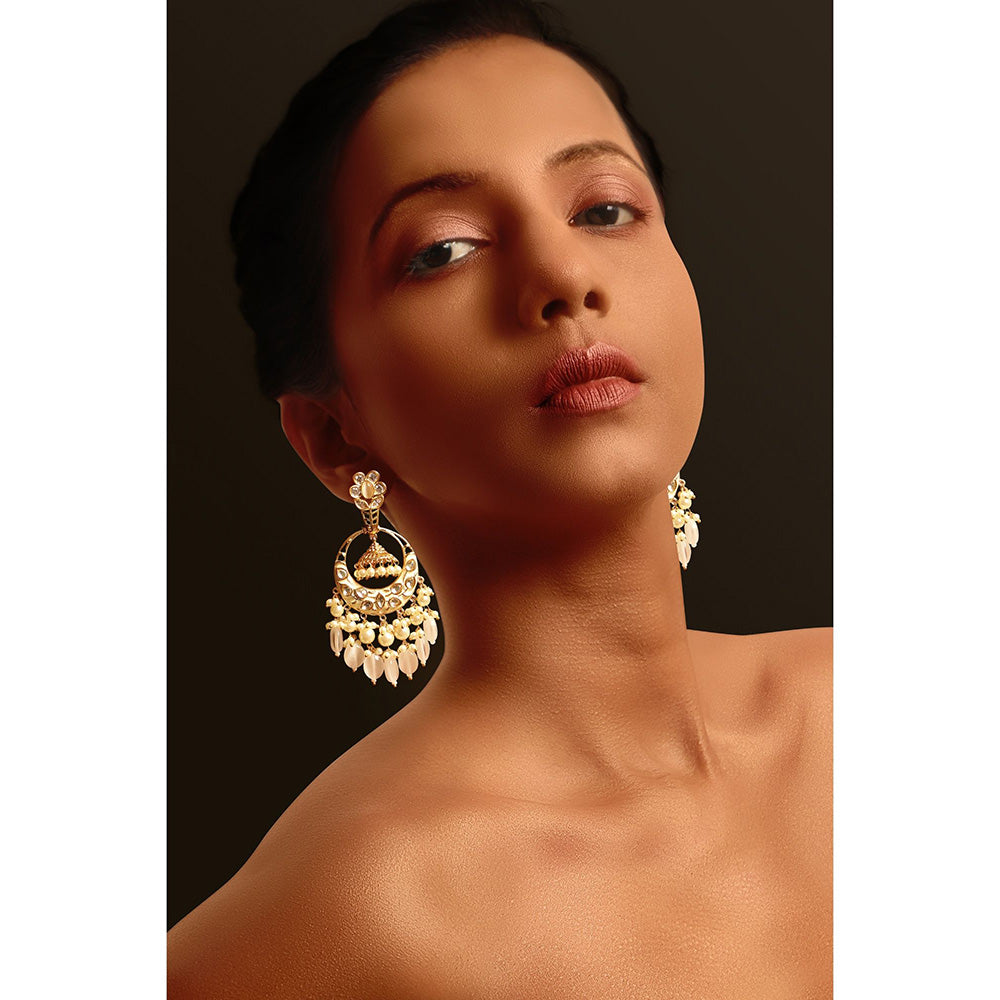 TIZORA Kundan Grey Chandbali Earrings