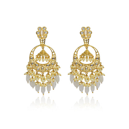 TIZORA Kundan Grey Chandbali Earrings