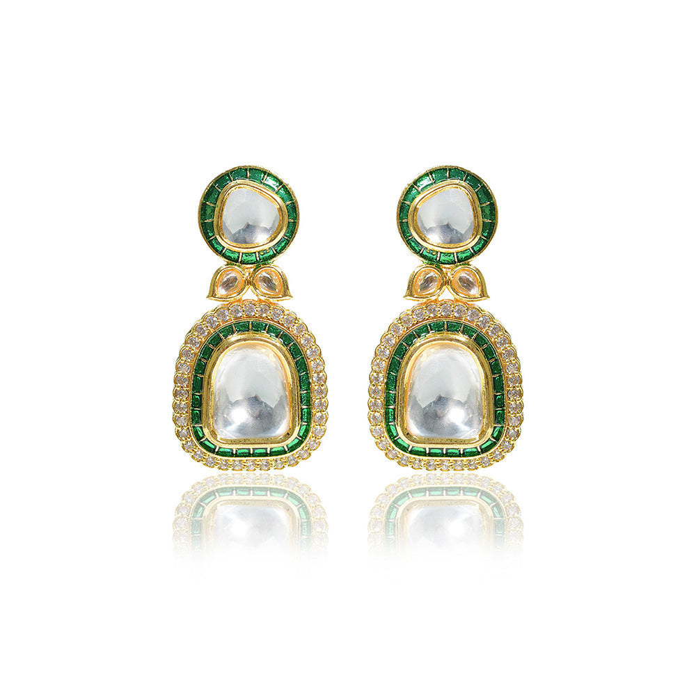 TIZORA Green Meena Kundan Earrings