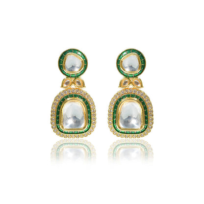TIZORA Green Meena Kundan Earrings