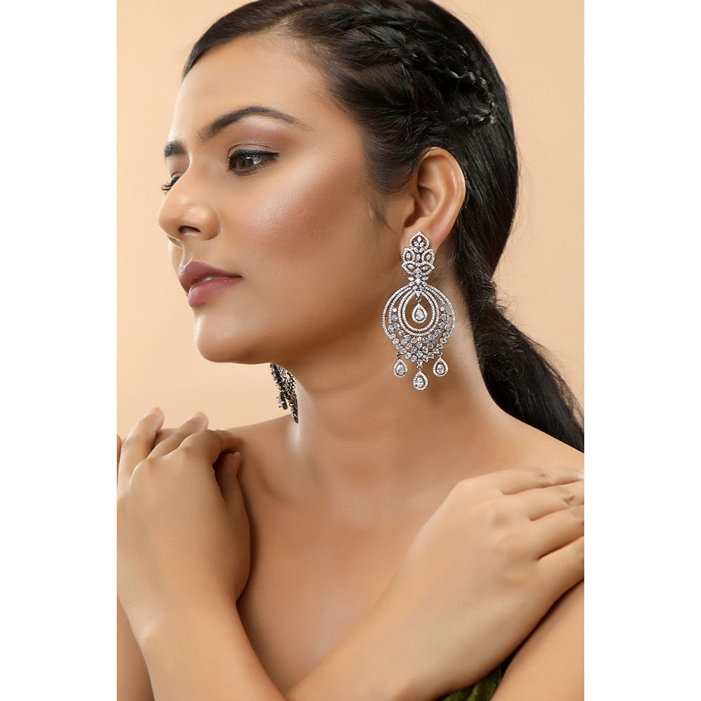 TIZORA White Gold Antique Chandbali Earrings