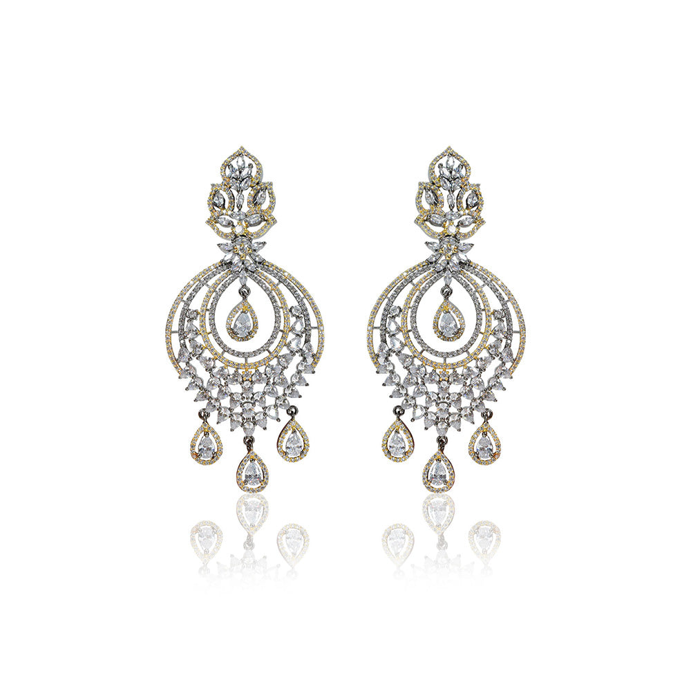TIZORA White Gold Antique Chandbali Earrings