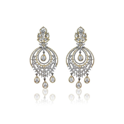 TIZORA White Gold Antique Chandbali Earrings