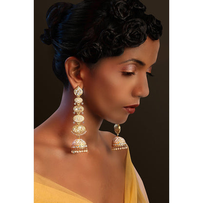 TIZORA Pink Meenakari Antique Long Jhumki Earrings