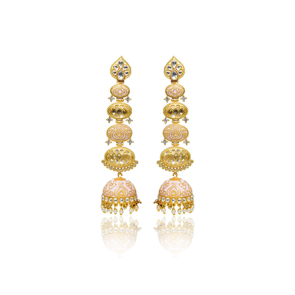 TIZORA Pink Meenakari Antique Long Jhumki Earrings