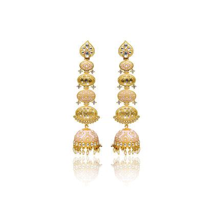 TIZORA Pink Meenakari Antique Long Jhumki Earrings