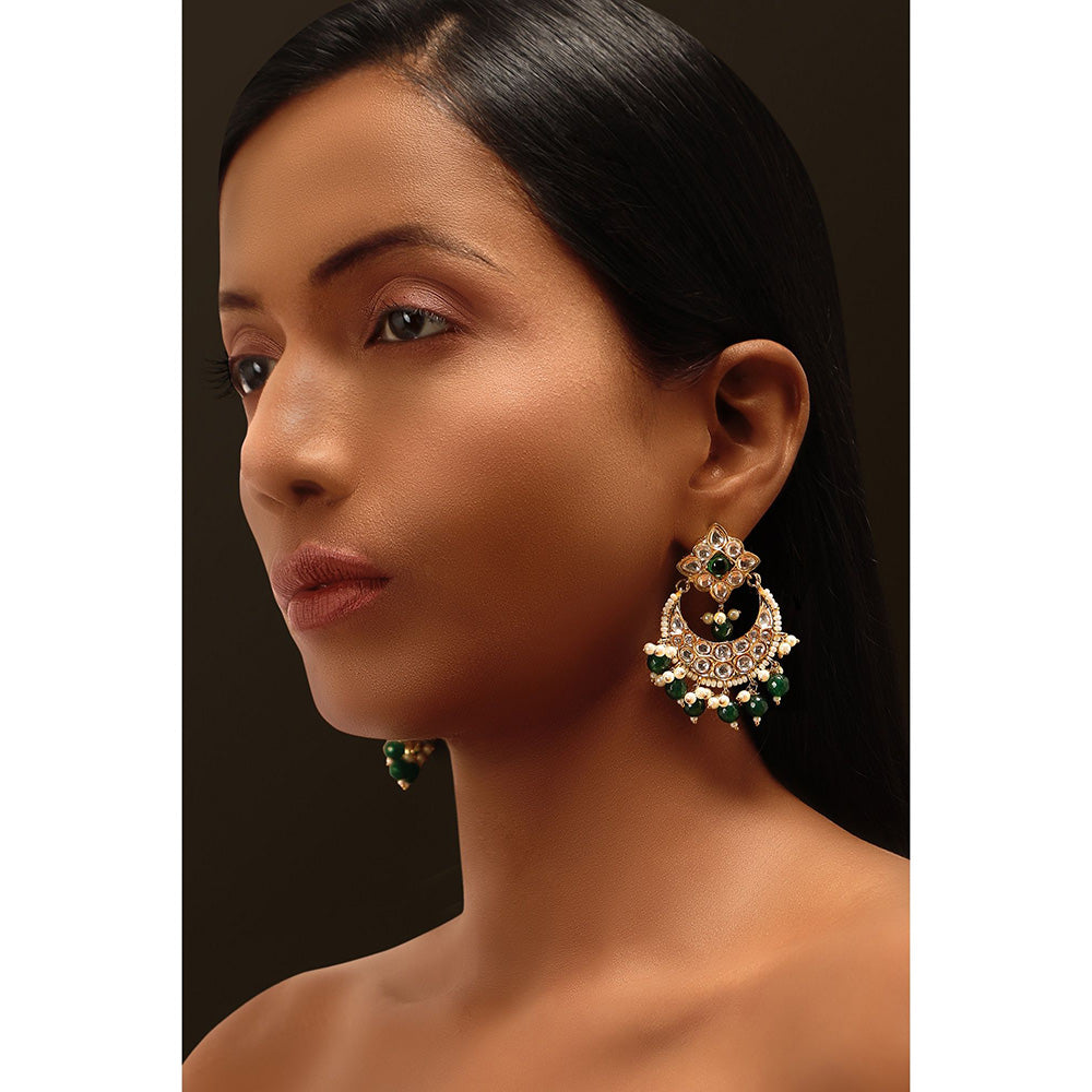 TIZORA Green Kundan Small Chandbalis