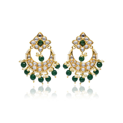 TIZORA Green Kundan Small Chandbalis
