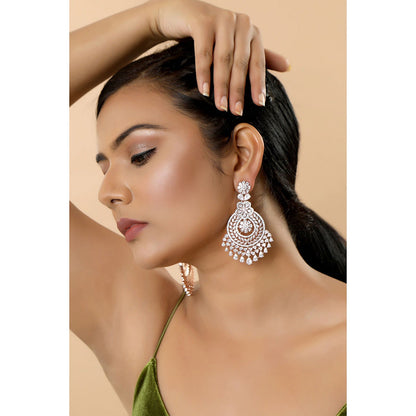 TIZORA Rose Gold Plated Party Wear Diamond Earrings