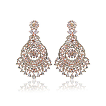 TIZORA Rose Gold Plated Party Wear Diamond Earrings