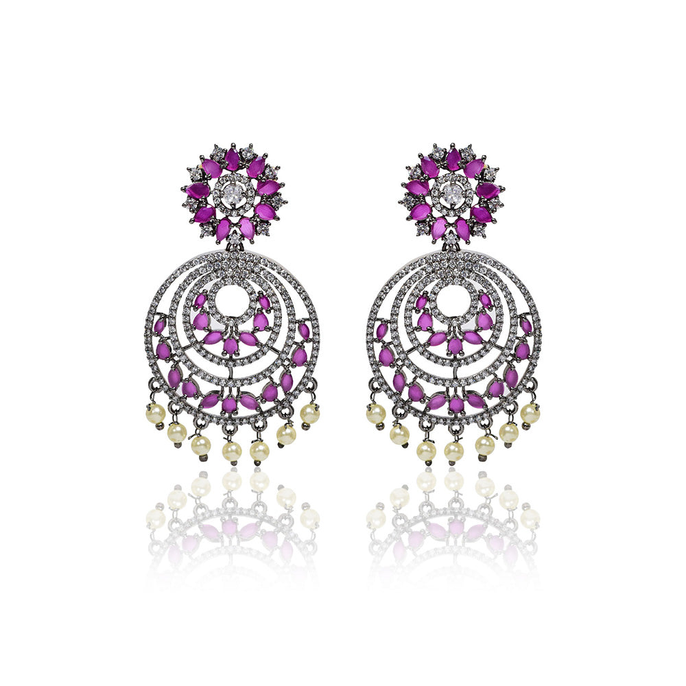 TIZORA Deep Pink Antique Chandbali Earrings