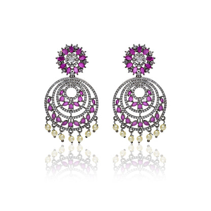 TIZORA Deep Pink Antique Chandbali Earrings