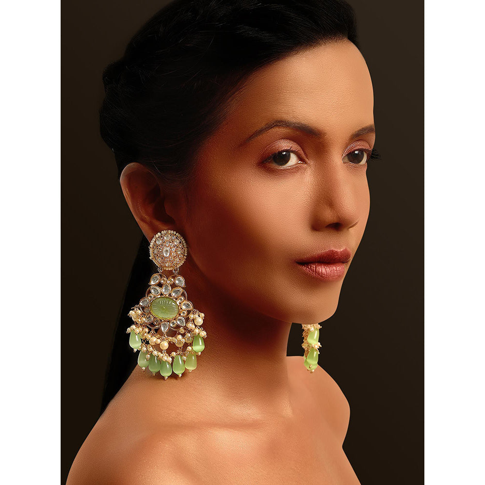 TIZORA Mint Green Stone Kundan Earrings