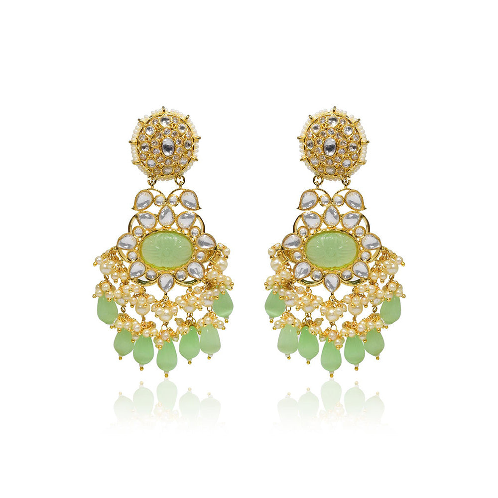 TIZORA Mint Green Stone Kundan Earrings