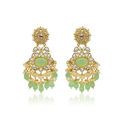 TIZORA Mint Green Stone Kundan Earrings