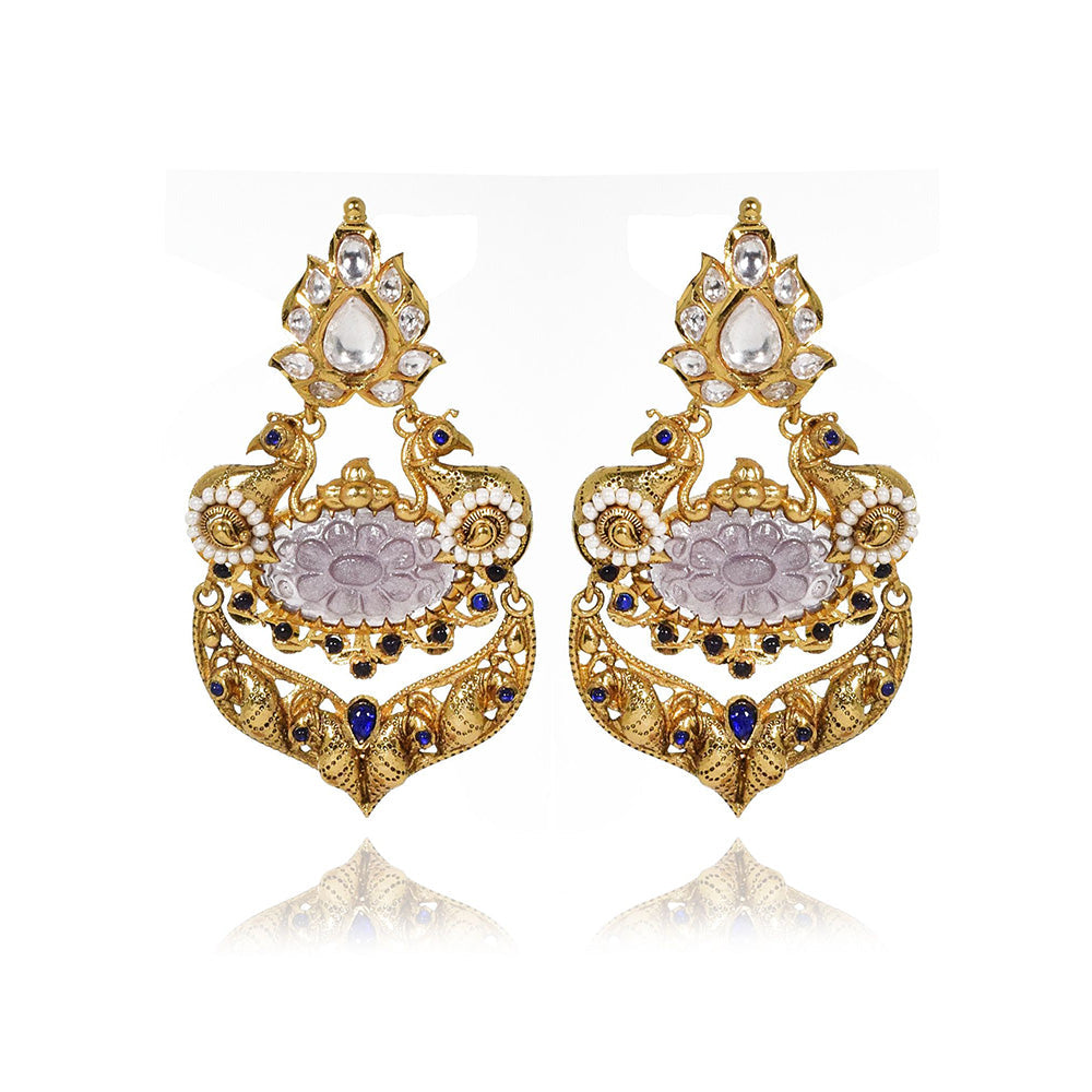 TIZORA Lavender Peacock Carved Antique Earrings