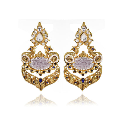 TIZORA Lavender Peacock Carved Antique Earrings