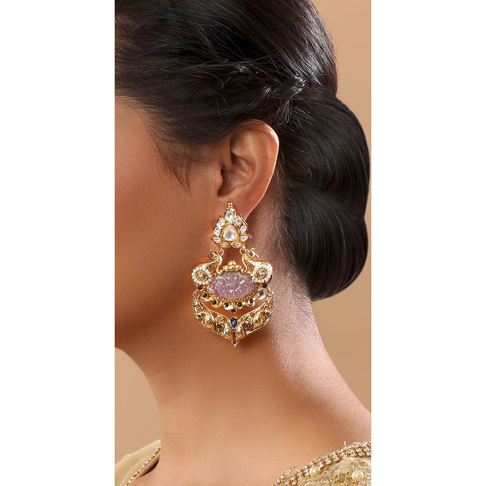 TIZORA Lavender Peacock Carved Antique Earrings