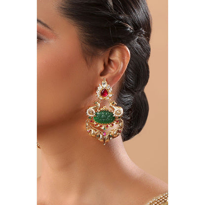 TIZORA Green Peacock Carved Antique Earrings