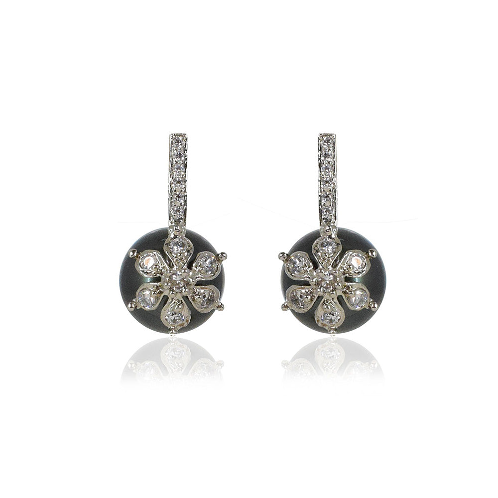 TIZORA Black Freshwater Pearl Earrings