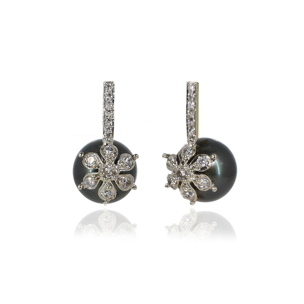 TIZORA Black Freshwater Pearl Earrings