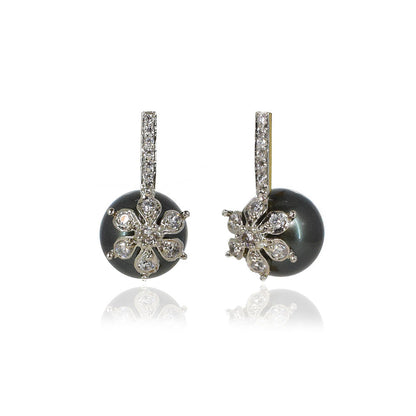 TIZORA Black Freshwater Pearl Earrings