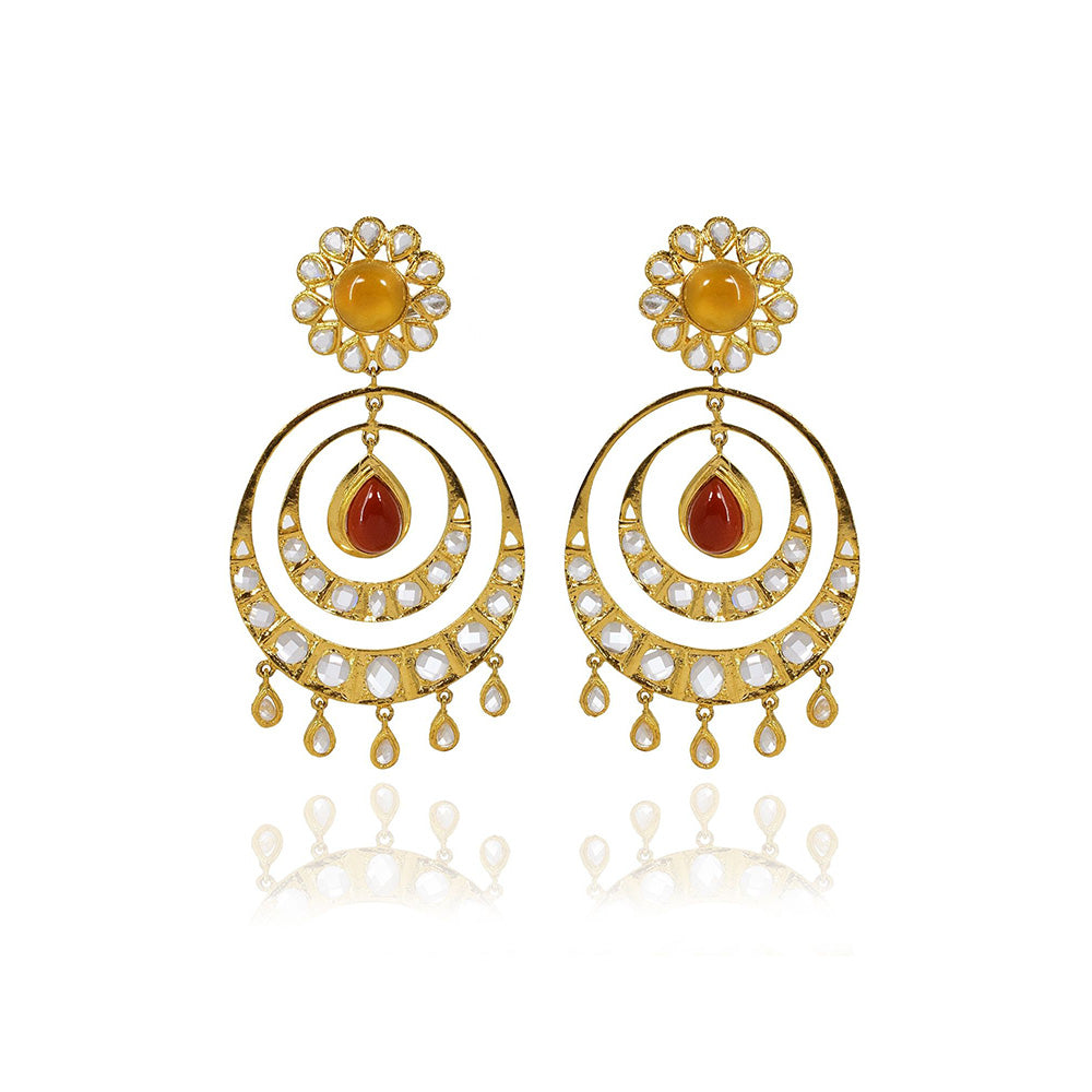 TIZORA Red Onyx Kundan Chandbali