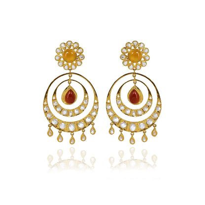 TIZORA Red Onyx Kundan Chandbali