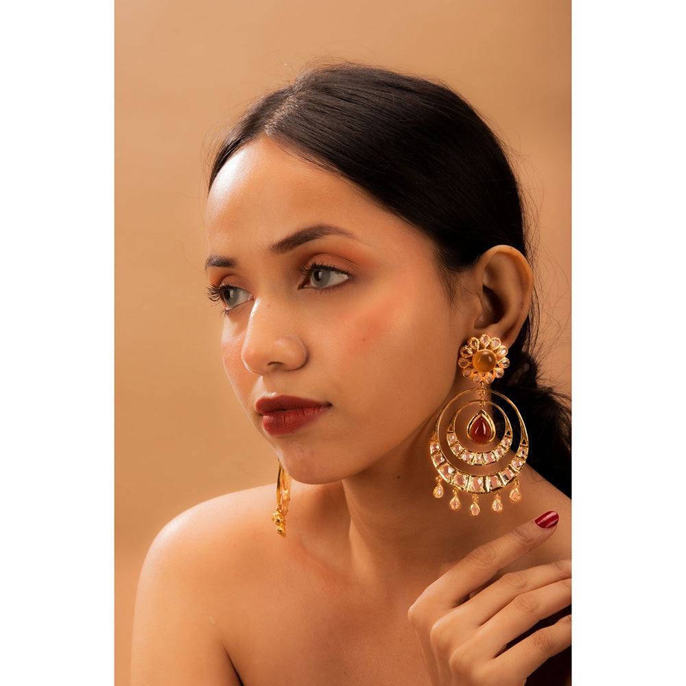 TIZORA Red Onyx Kundan Chandbali