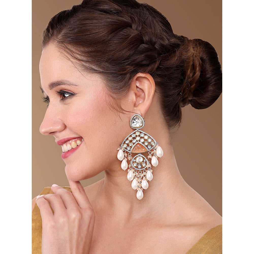 TIZORA White Pearls Chandelier Earrings