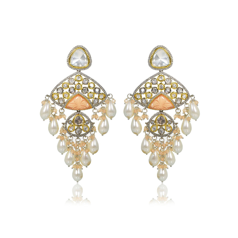 TIZORA White Pearls Chandelier Earrings