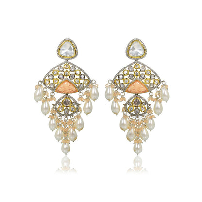TIZORA White Pearls Chandelier Earrings