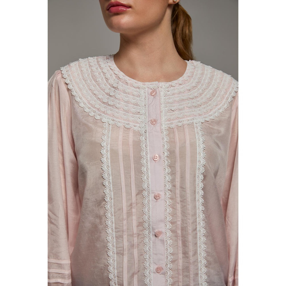 Torsha Cotton Charm Lace Pink Shirt