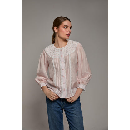 Torsha Cotton Charm Lace Pink Shirt