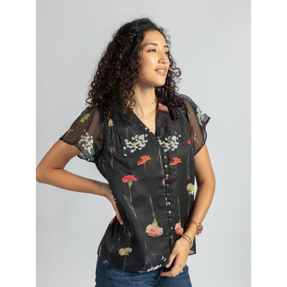 Torsha Black Shirt Golden Button Forever New