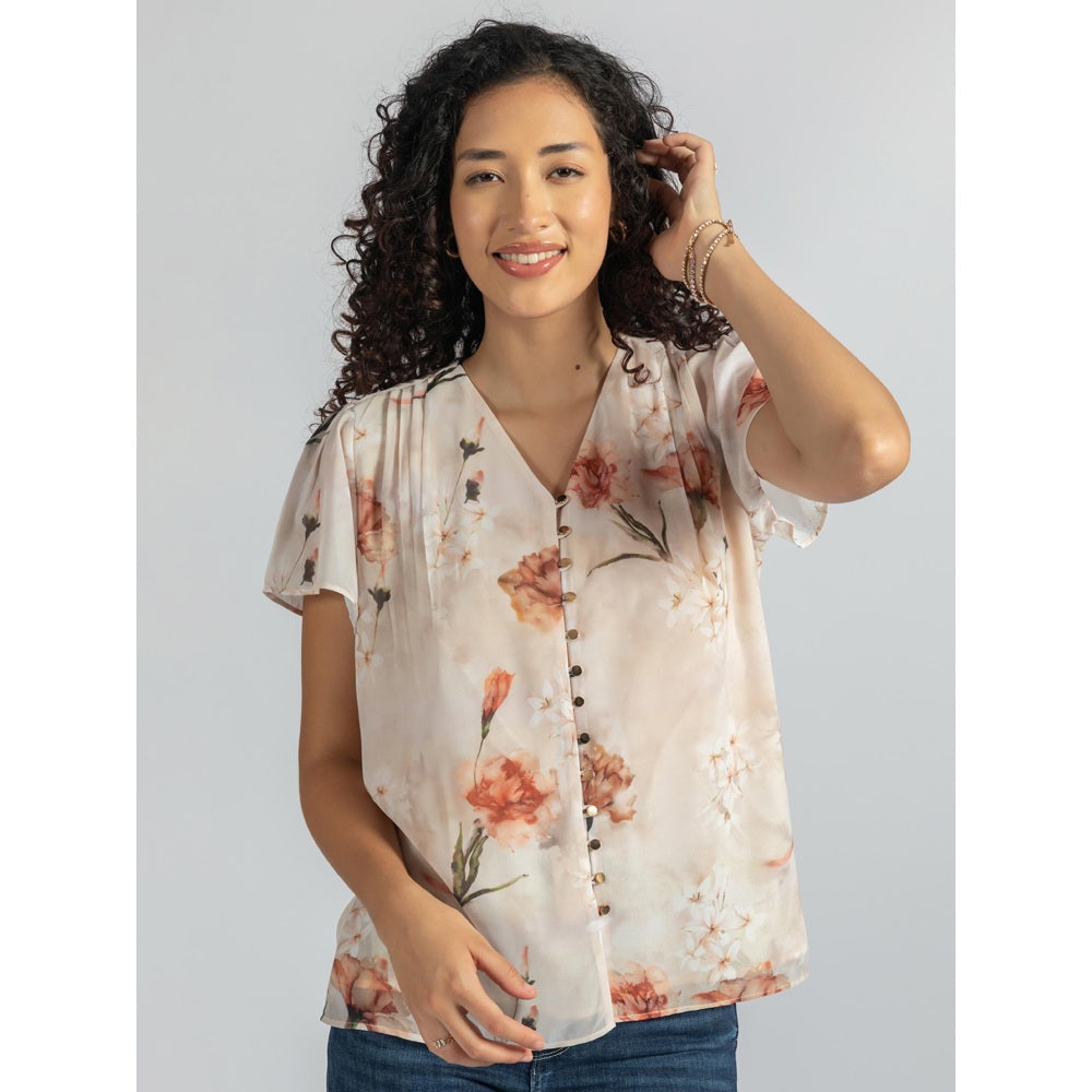 Torsha Beige Shirt Golden Button Forever New