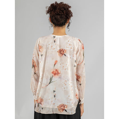 Torsha Beige Printed Front Button Opening Top