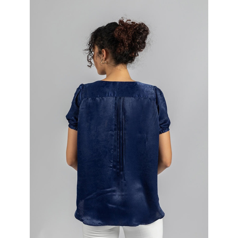 Torsha Navy Blue Satin Velvet Top