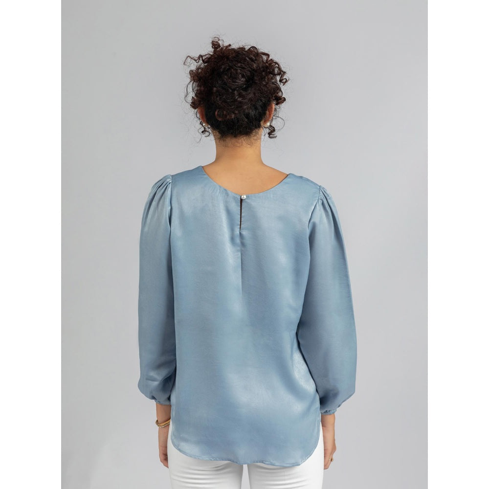 Torsha Blue Satin Velvet Top