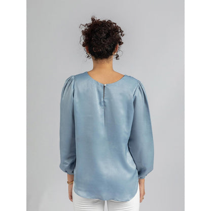 Torsha Blue Satin Velvet Top