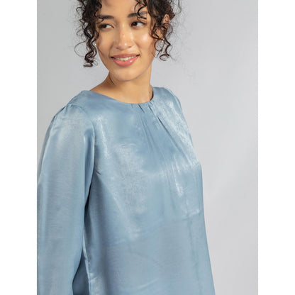 Torsha Blue Satin Velvet Top
