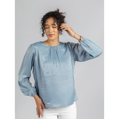 Torsha Blue Satin Velvet Top