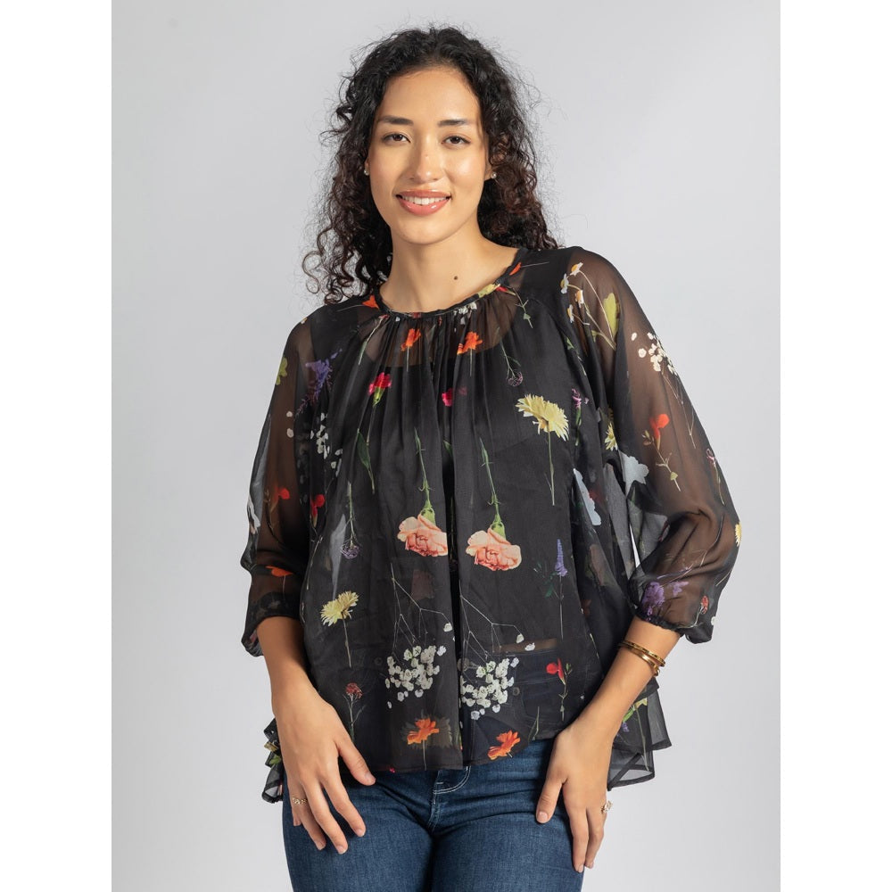 Torsha Black Flary Sheer Top with Detached Inner