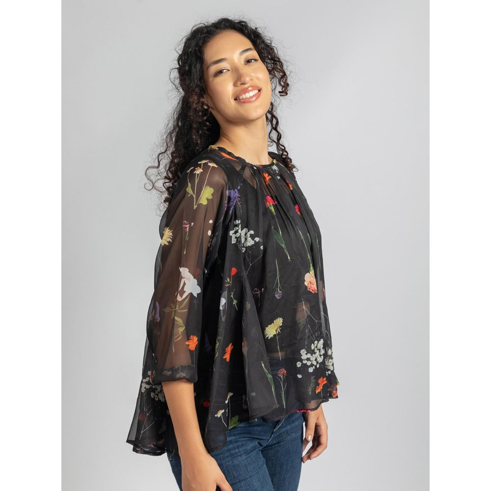 Torsha Black Flary Sheer Top with Detached Inner