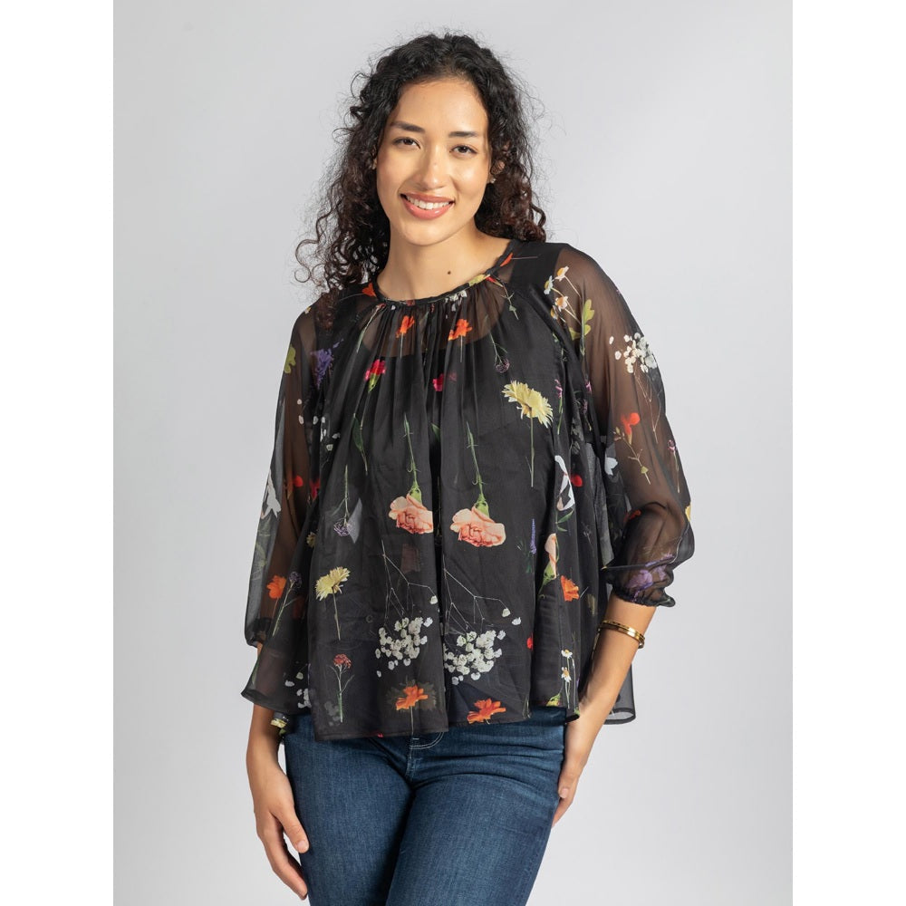 Torsha Black Flary Sheer Top with Detached Inner