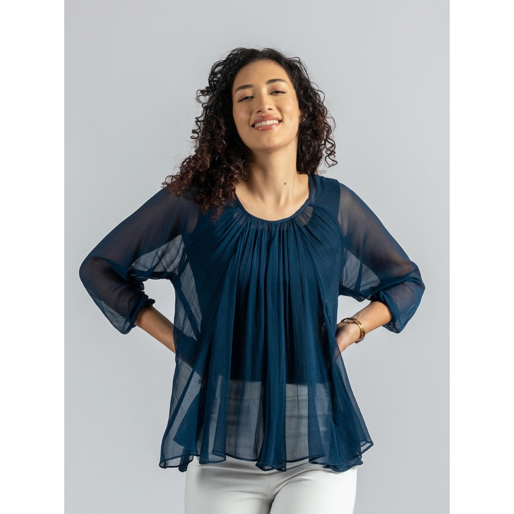 Torsha Blue Flary Sheer Top with Detached Inner